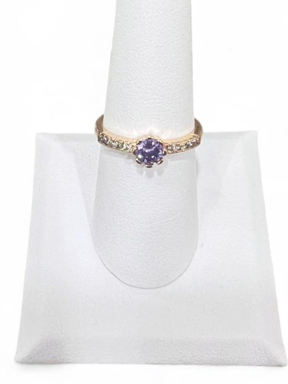 18K Yellow Gold Plated Adjustable Ring w/ Round Purple Center CZ l Size 8 - 10